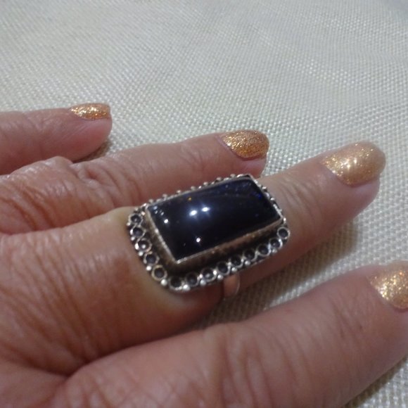 Sparkling "BLUE SUNSTONE" Handmade Sterling Ring Size 9.5 #908A - Picture 2 of 3